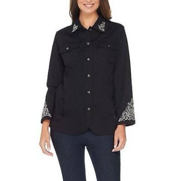 QUACKER FACTORY Scroll Embellished Woven Jacket Black Size 2X - Picture 1 of 9
